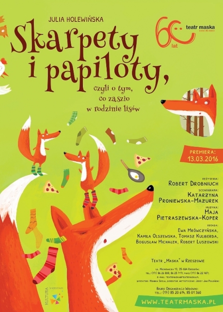 Plakat: Skarpety i papiloty, czyli o tym, co zaszło w rodzinie lisów